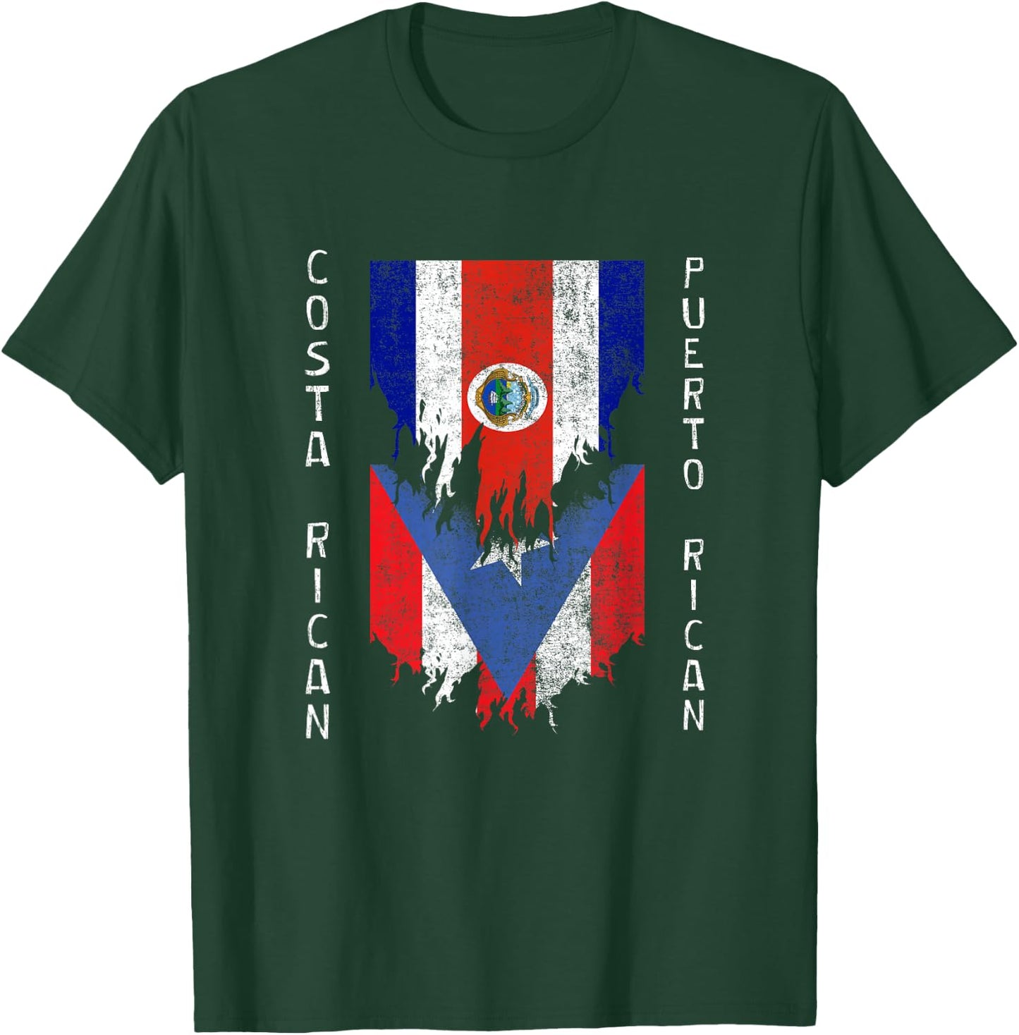 Costa Rican Puerto Rican Flags Ripped Costa Rica Puerto Rico T-Shirt - T-Shirt | Forest