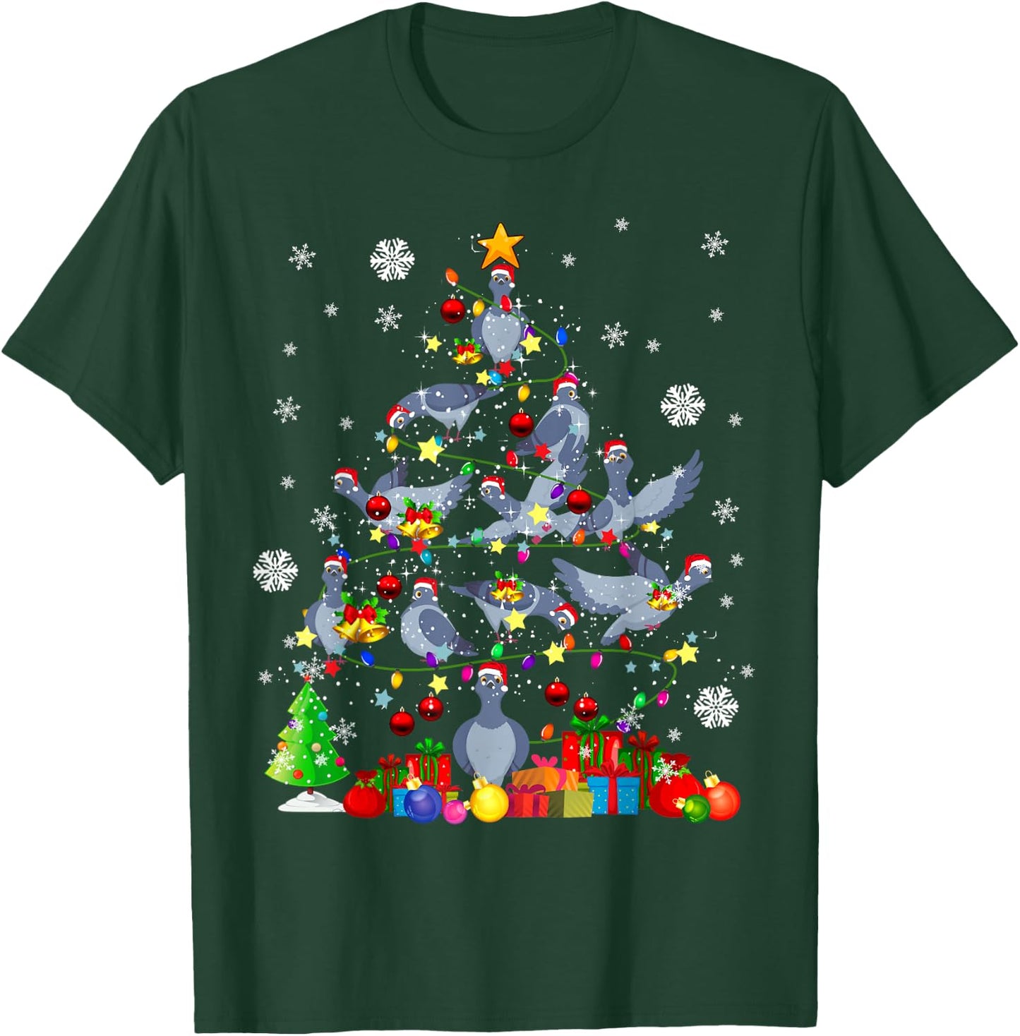 Christmas Tree Light Santa Pigeon Bird Lover T-Shirt - T-Shirt | Forest