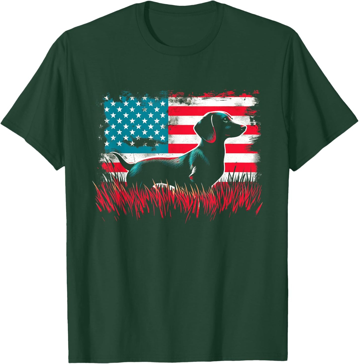 Dachshund American Flag - Patriotic USA Dog Lover T-Shirt - T-Shirt | Forest