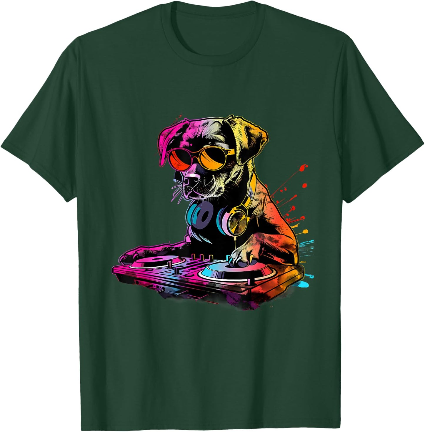 Dog Music DJ Turntable DJ Dog Artwork EDM Beatmaker Techno T-Shirt - T-Shirt | Forest