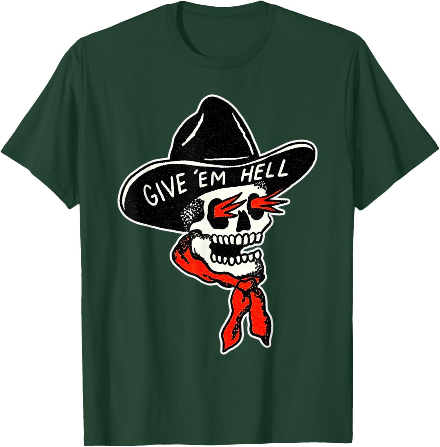 Cowboy Reaper Skull x Give em' Hell Traditional Tattoo Flash T-Shirt - T-Shirt | Forest