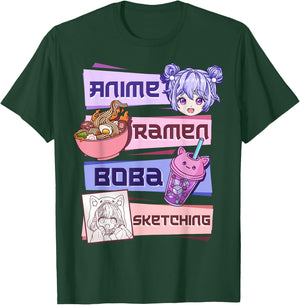Anime Girl Ramen Boba Tea Bubble Tea Sketching T-Shirt - T-Shirt | Forest
