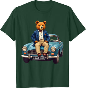 Enjoy Cool Teddy Bear With Classic Car Graphic Designs Fun T-Shirt - T-Shirt | Forest