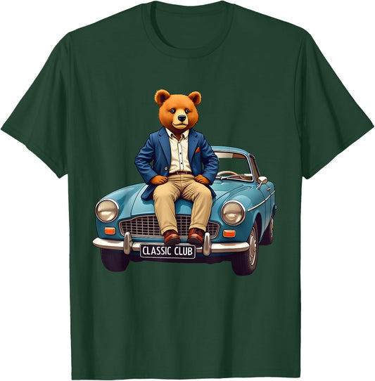 Enjoy Cool Teddy Bear With Classic Car Graphic Designs Fun T-Shirt - T-Shirt | Forest