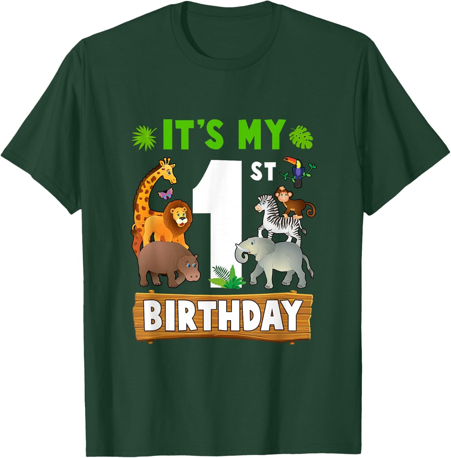 It's My 1St Birthday Zoo Jungle Safari 1 Years Old Birthday T-Shirt - T-Shirt | Forest