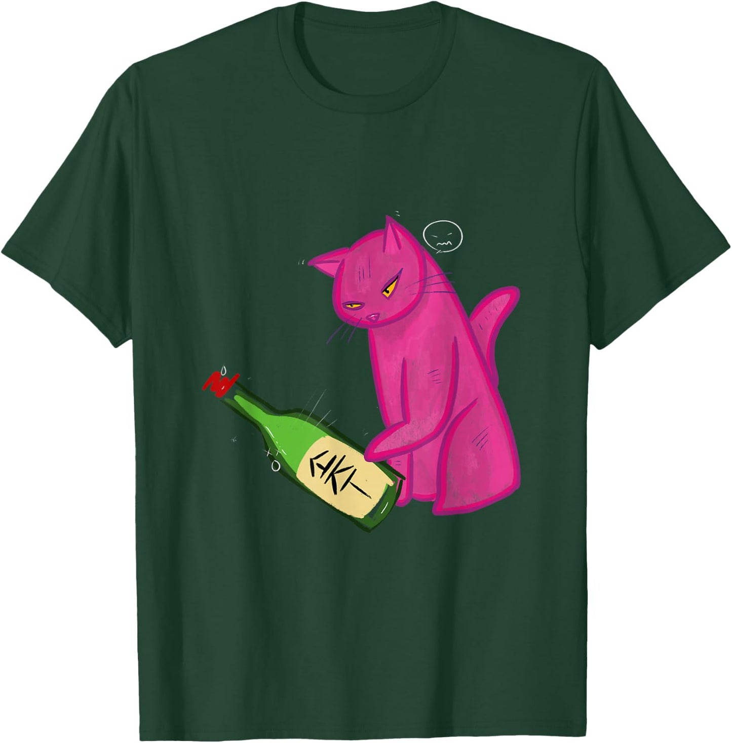 Pink Cat Tipping Soju Bottle T-Shirt - T-Shirt | Forest