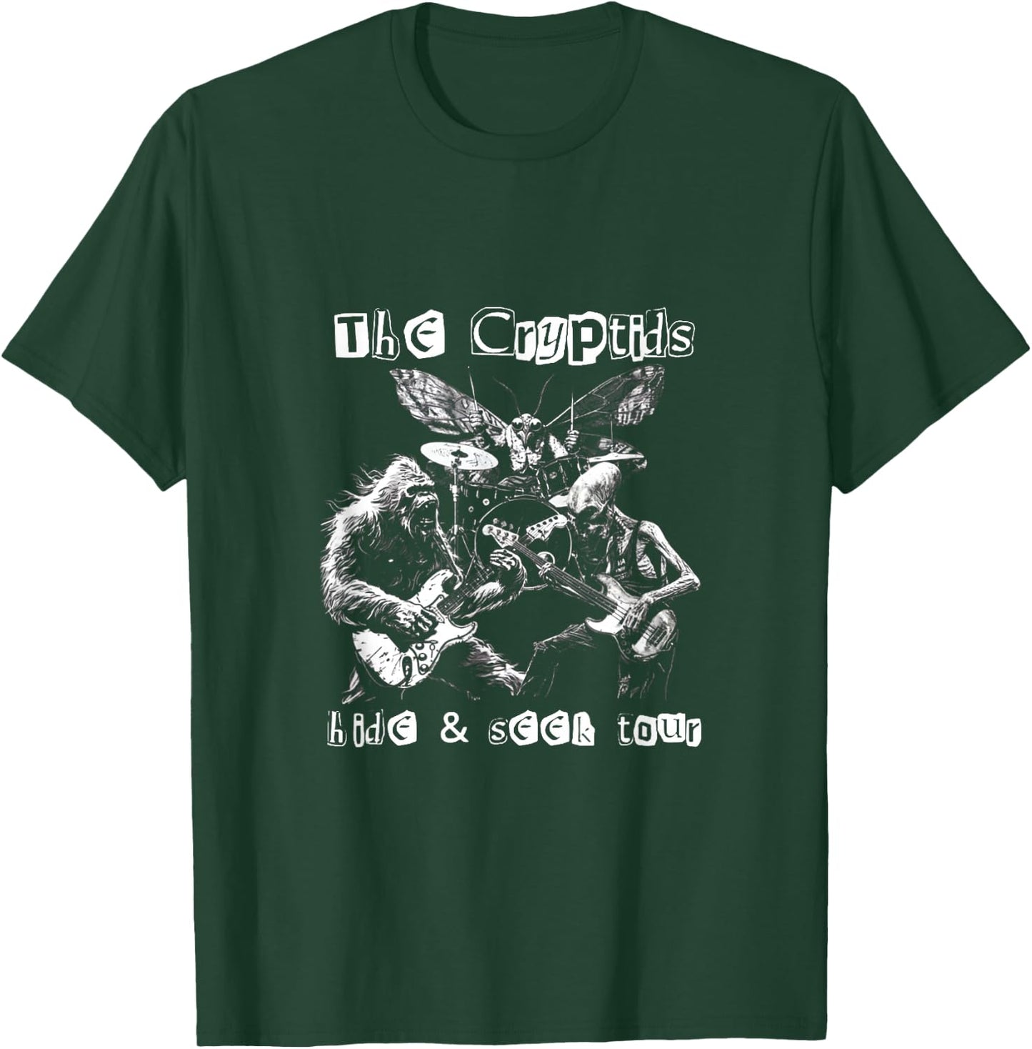 The Cryptids Hide & Seek Tour CryptidBigfoot Mothman UFO T-Shirt - T-Shirt | Forest