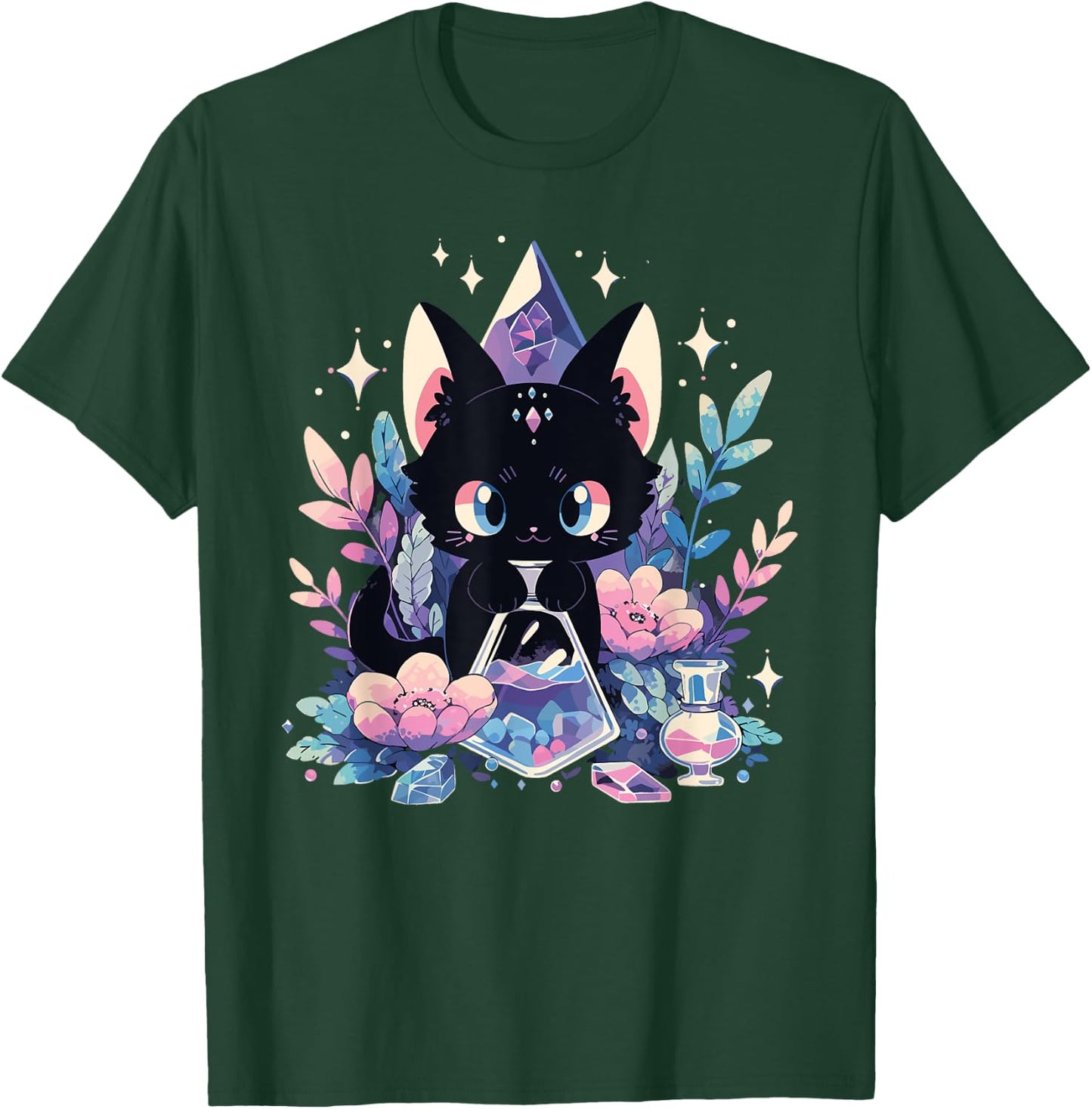 Cute Kawaii Witch Black Cat Crystal Alchemist Pastel Goth T-Shirt - T-Shirt | Forest