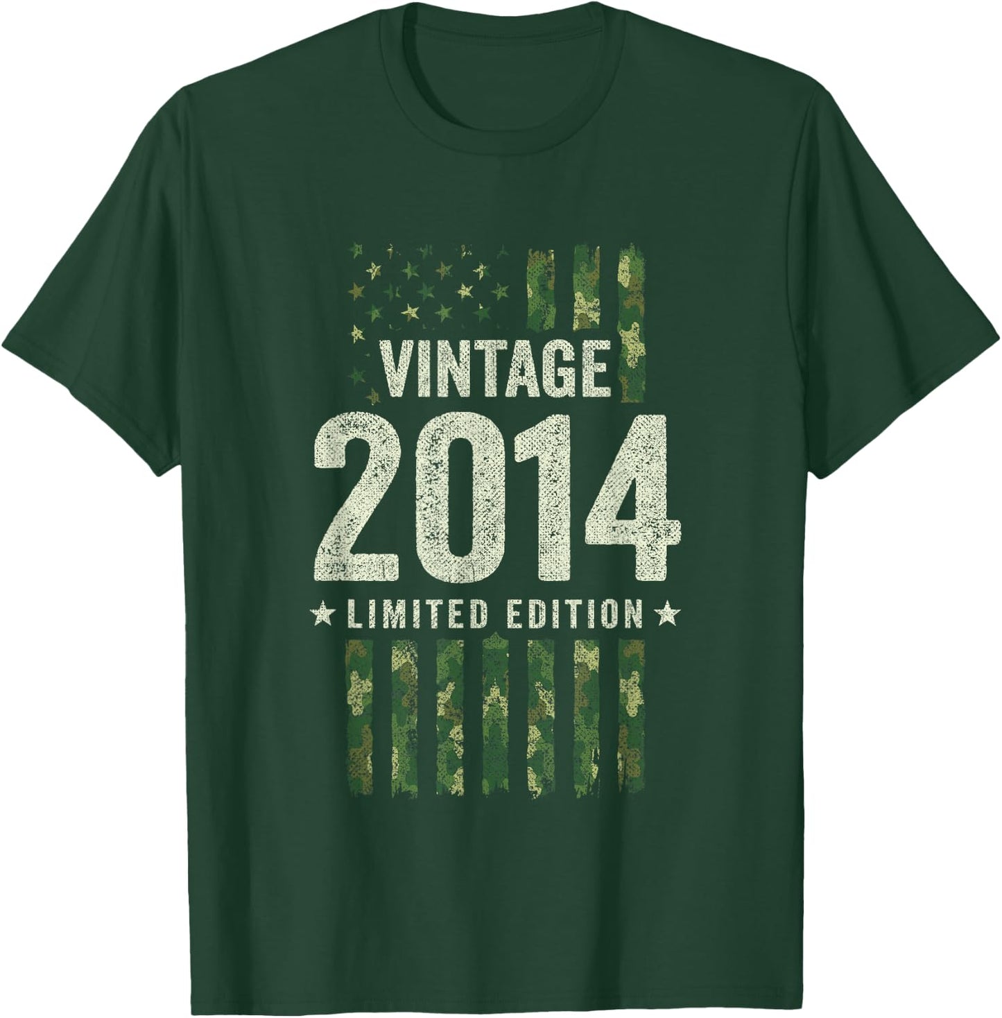 Vintage 2014 - Military Camo American Flag - Birthday 2014 T-Shirt - T-Shirt | Forest