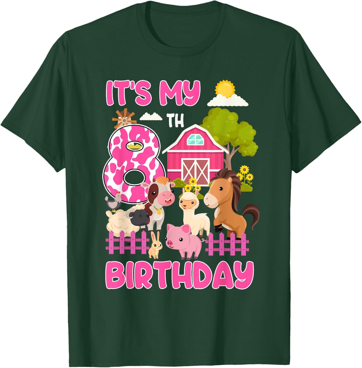 It’s My 8th Birthday Farm Animals 8 Year Old Girl Party T-Shirt - T-Shirt | Forest