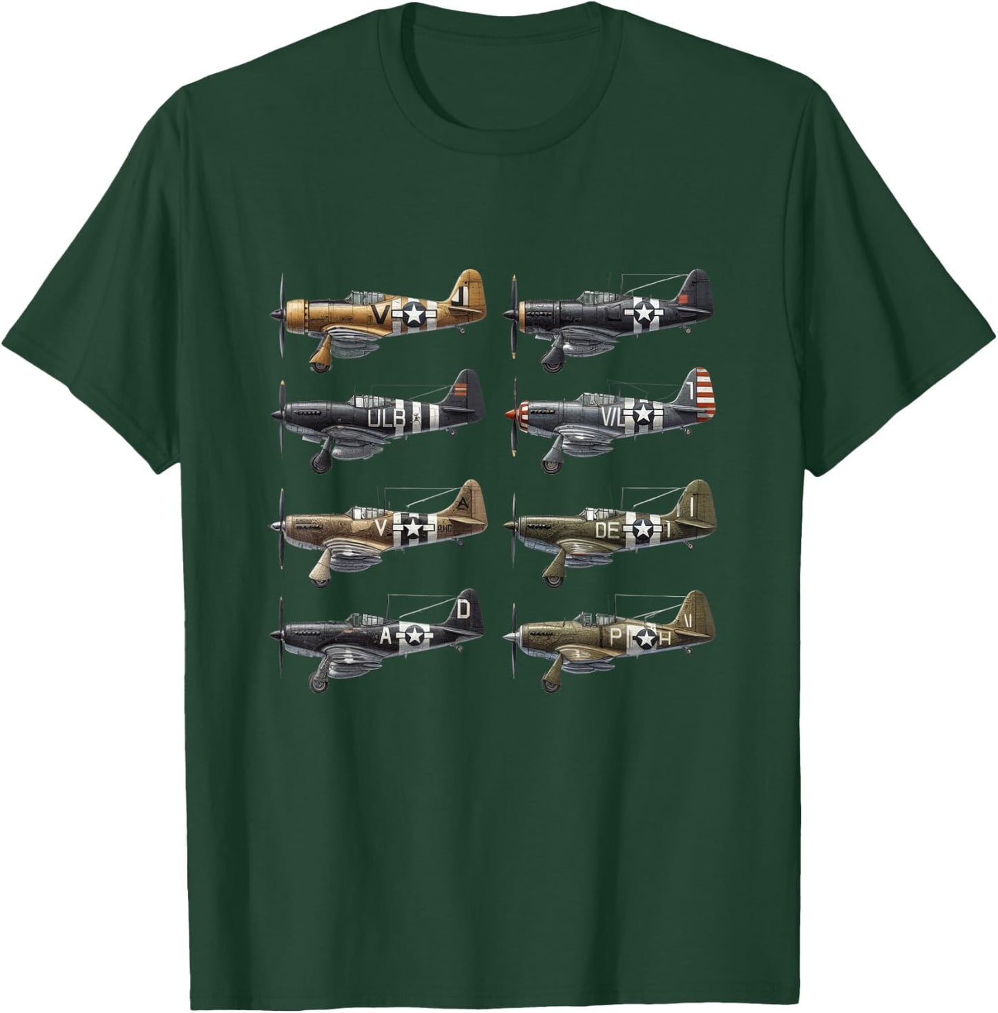 WW2 Fighter Airplanes Iconic WWII Airplanes Aviation Planes T-Shirt - T-Shirt | Forest