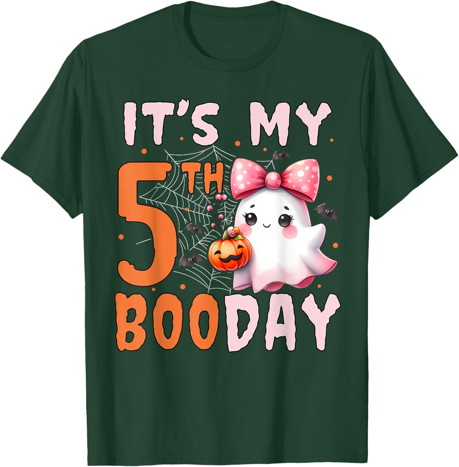 Its My Boo Day Cute Halloween 5th Birthday Ghost Bow Girl T-Shirt - T-Shirt | Forest