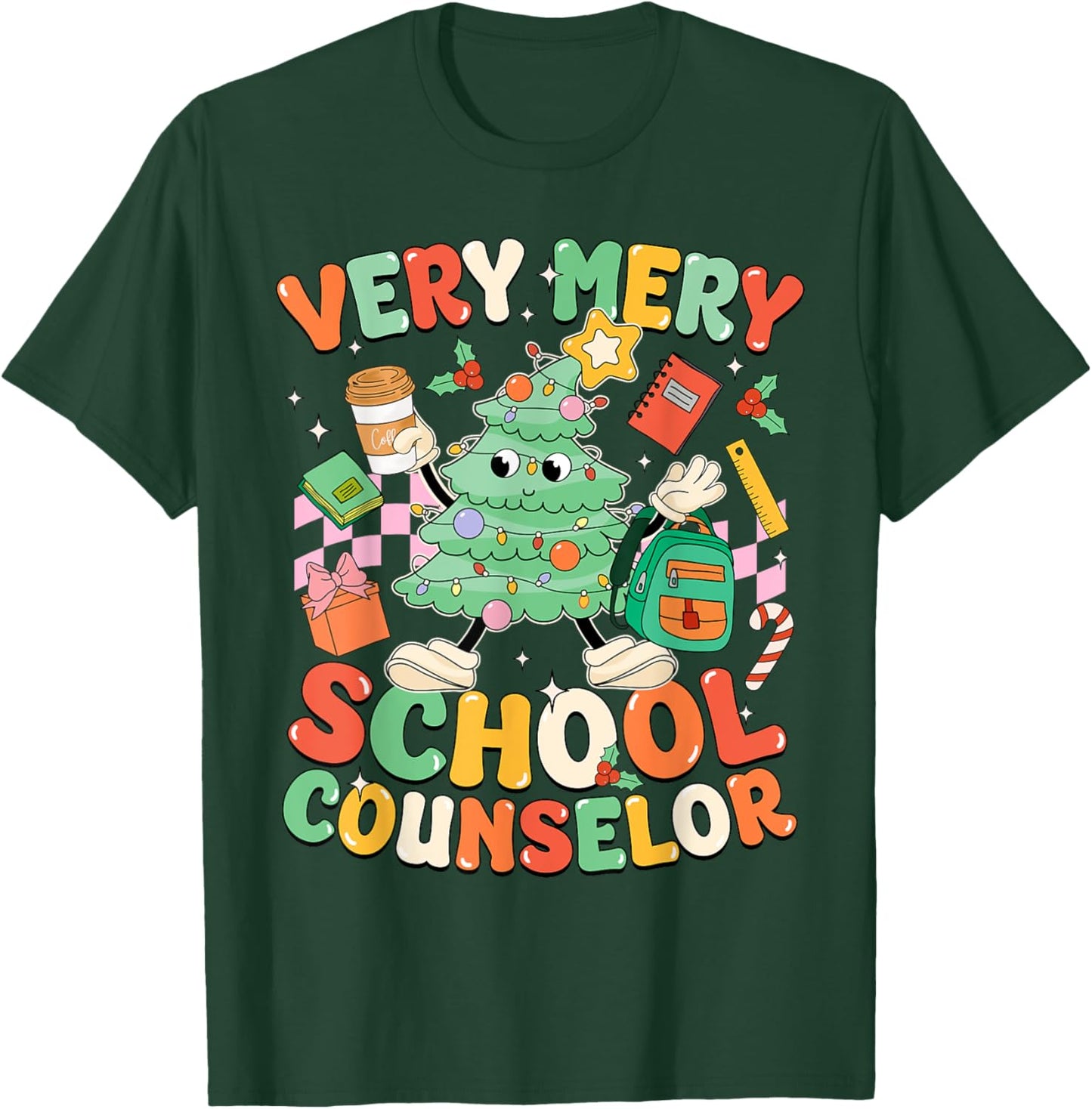 Very Merry School Counselor Funny Christmas Counselor T-Shirt - T-Shirt | Forest