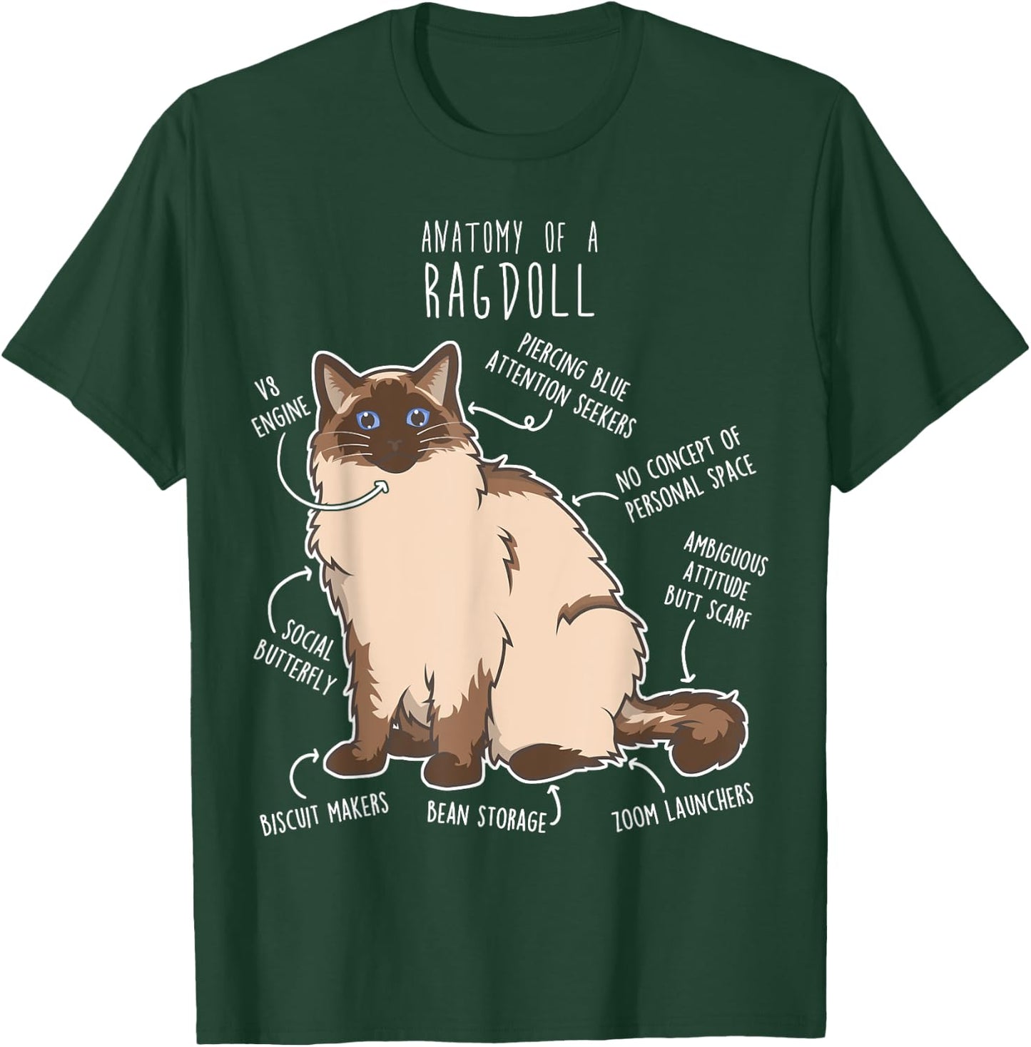 Ragdoll Cat Anatomy, Funny Cute Pet Mom Dad, Seal Point T-Shirt - T-Shirt | Forest