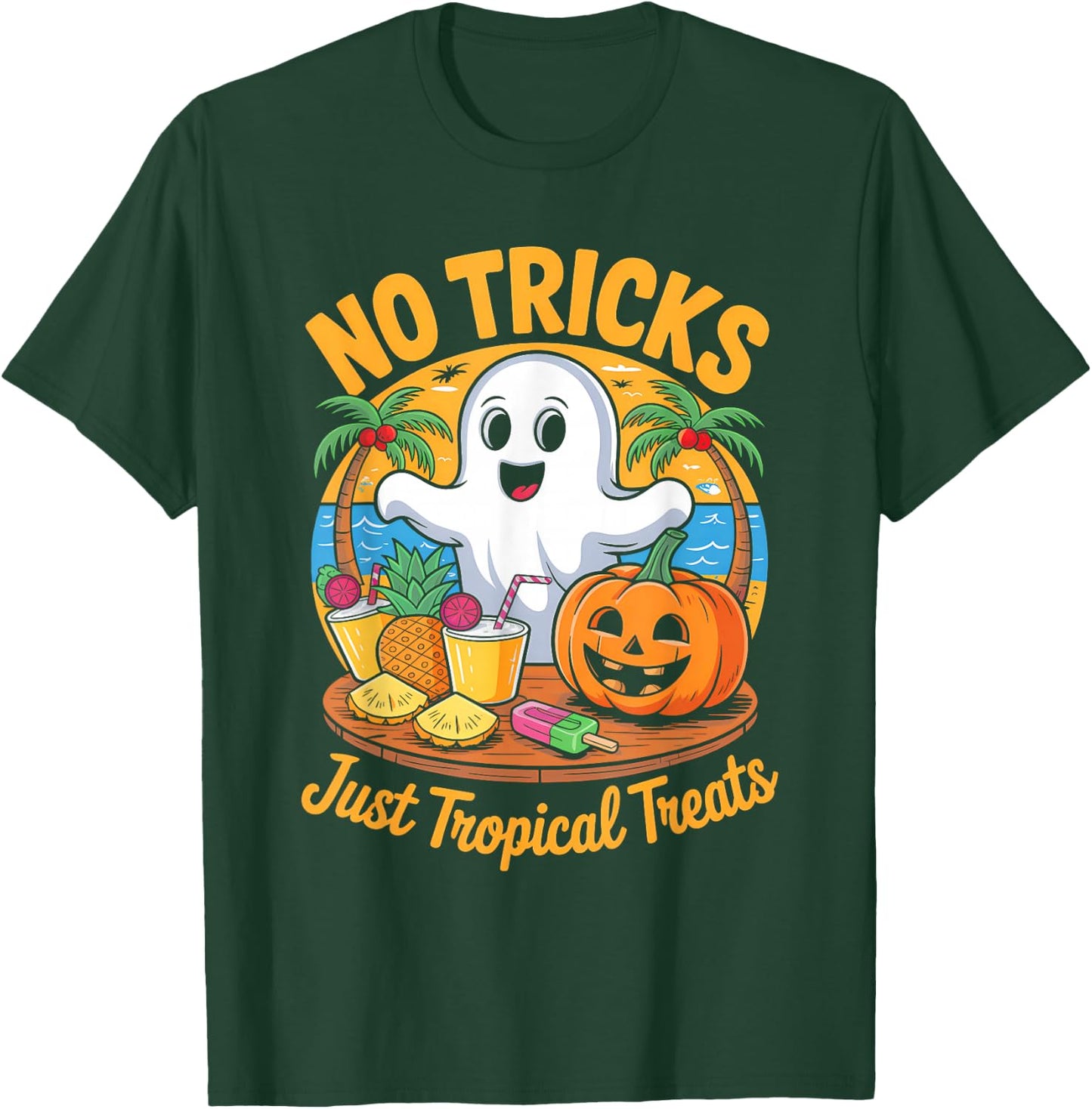 Cute Summerween Ghost Funny Beach Halloween T-Shirt - T-Shirt | Forest