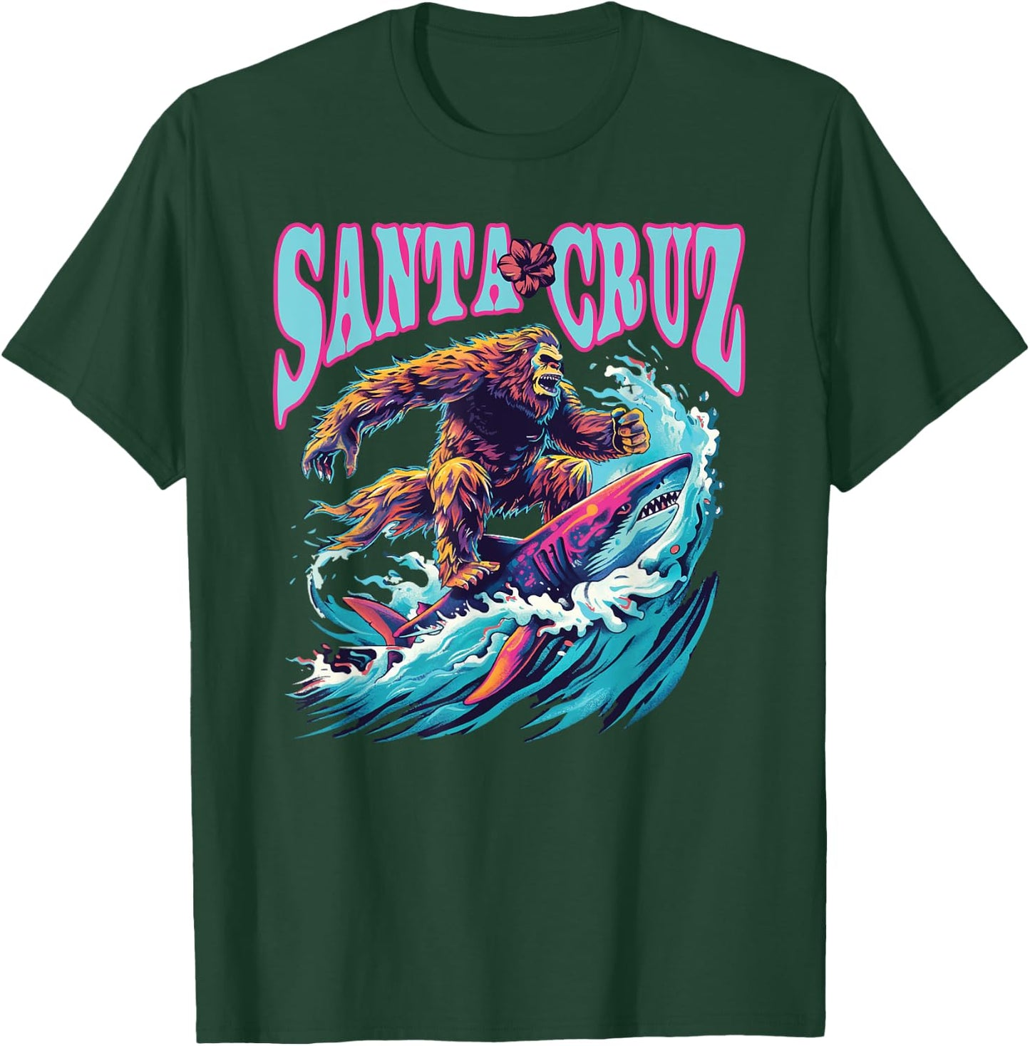 Santa Cruz California Summer Surfing Bigfoot Shark Women Kids T-Shirt - T-Shirt | Forest