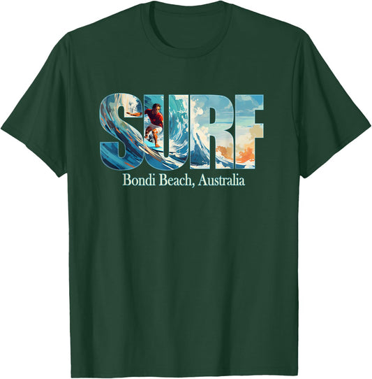 Bondi Beach, Australia Beach Surfing T-Shirt - T-Shirt | Forest