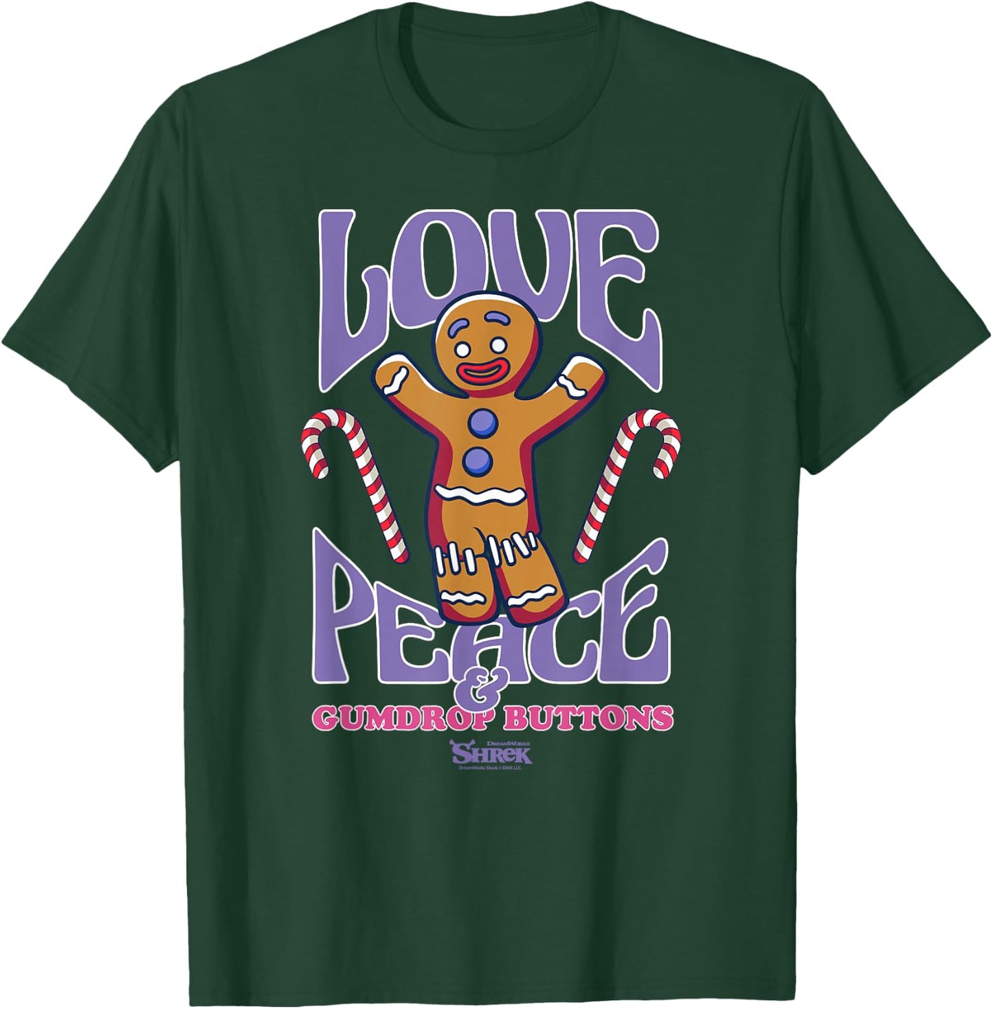 Shrek Gingy Love Peace & Gumdrop Buttons T-Shirt - T-Shirt | Forest