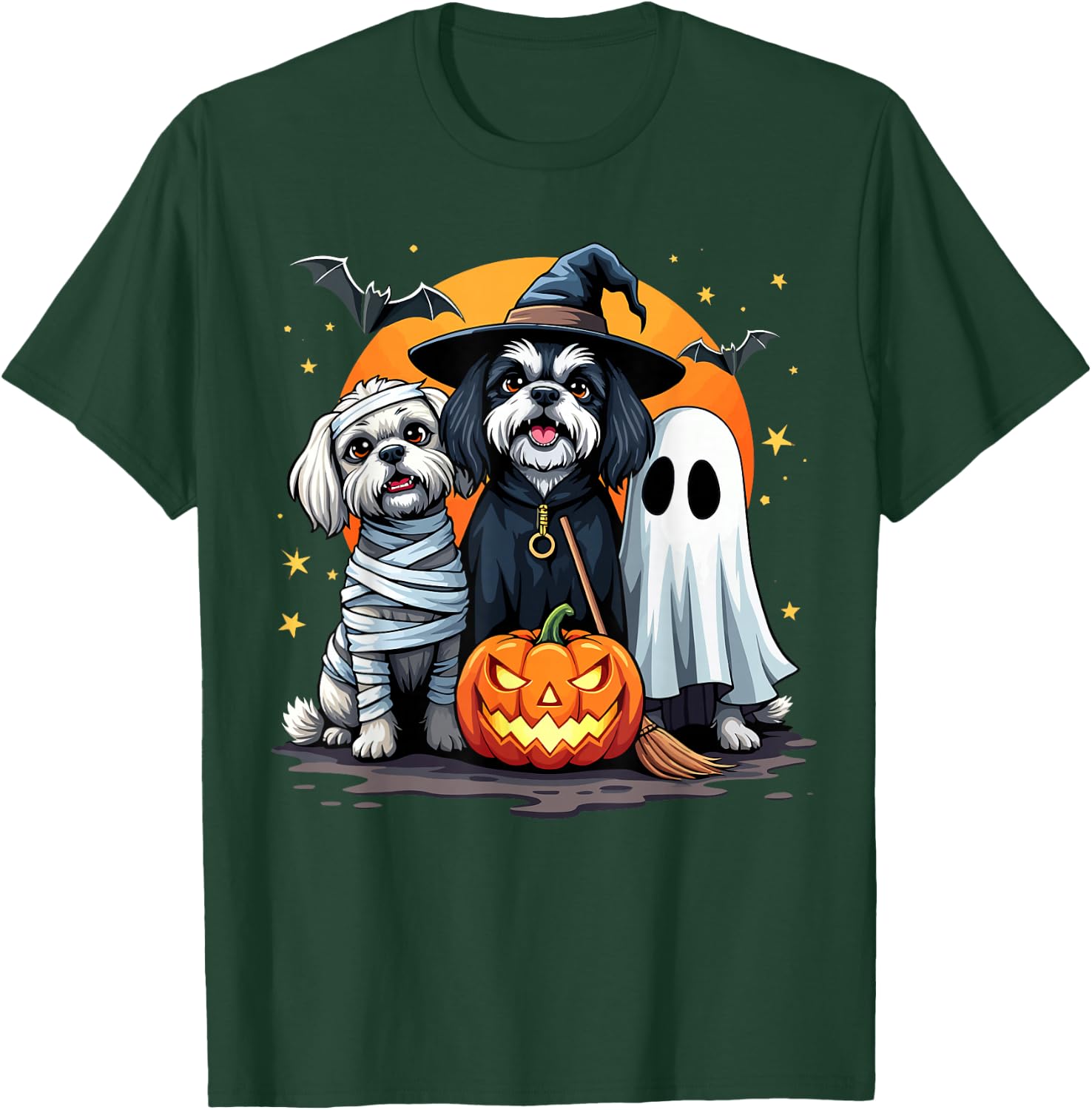 Shih Tzu Halloween Costume Mummy Witch Ghost Dog Lover Men Women Kids T-Shirt - T-Shirt | Forest