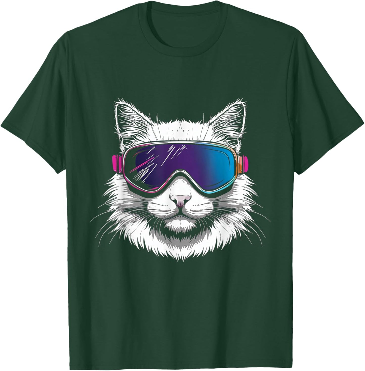 Ski Snowboard Cat Goggles Winter Sports Snowboarder Skiing T-Shirt - T-Shirt | Forest