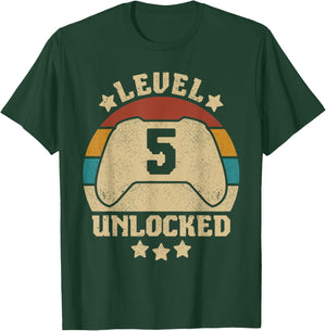 Level 5 Unlocked 5 Year Old Girl Boy Kid Outfit 5th Birthday T-Shirt - T-Shirt | Forest