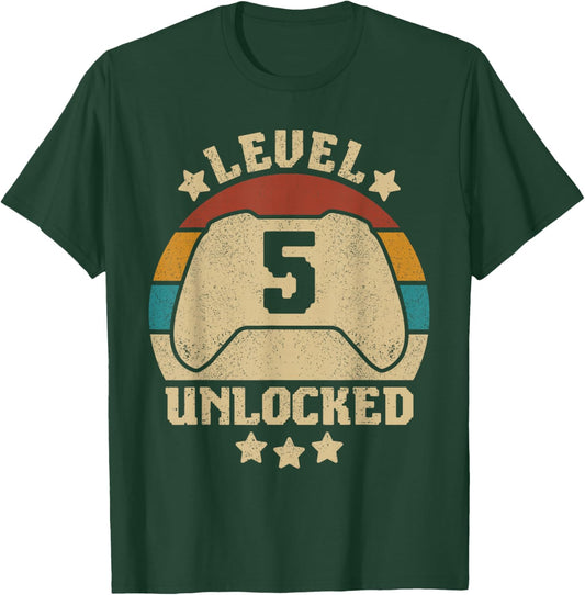 Level 5 Unlocked 5 Year Old Girl Boy Kid Outfit 5th Birthday T-Shirt - T-Shirt | Forest