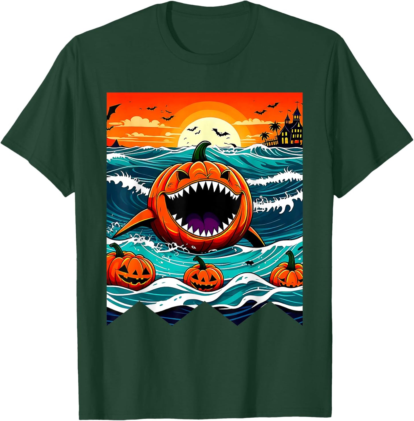 Halloween Pumpkin Shark Funny Summerween Spooky Summer Kids T-Shirt - T-Shirt | Forest
