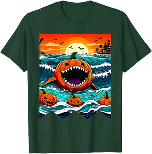 Halloween Pumpkin Shark Funny Summerween Spooky Summer Kids T-Shirt - T-Shirt | Forest