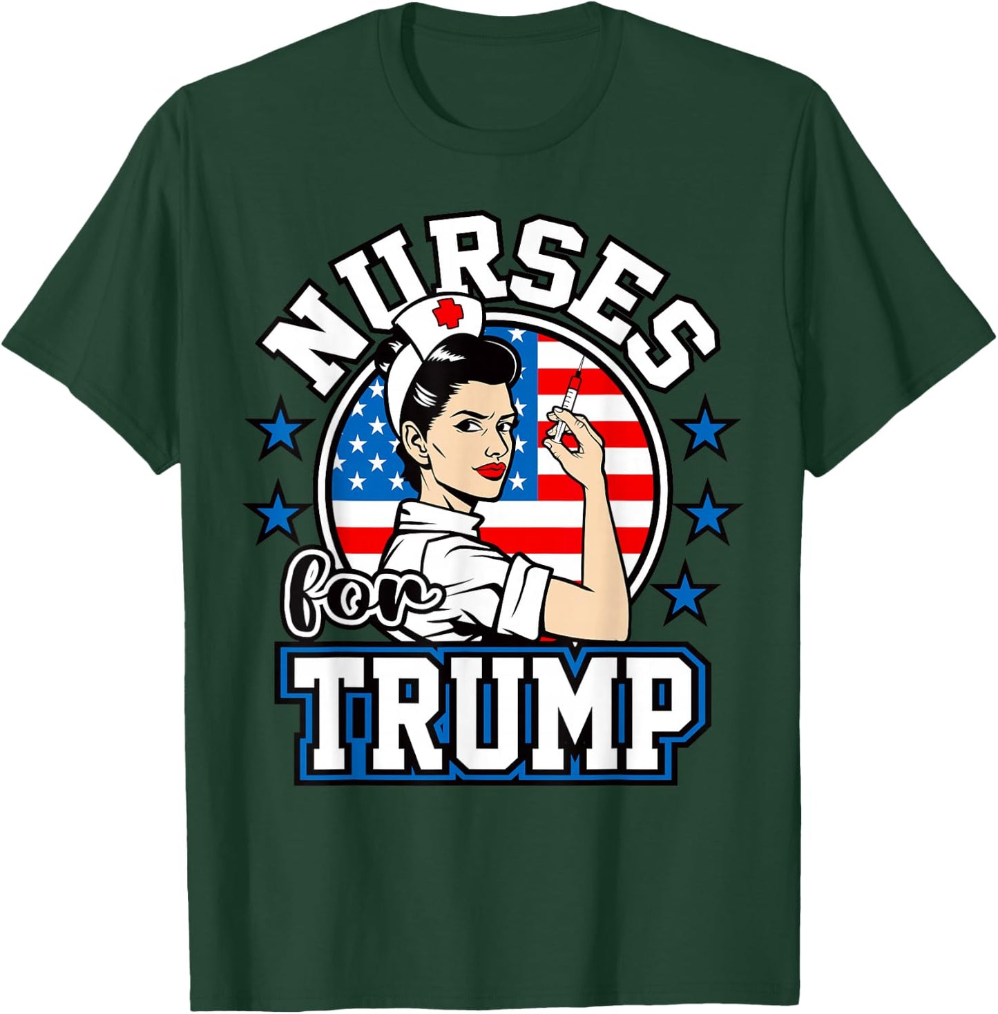 Nurses For Trump 2024 Donald Trump USA America Flag Nursing T-Shirt - T-Shirt | Forest