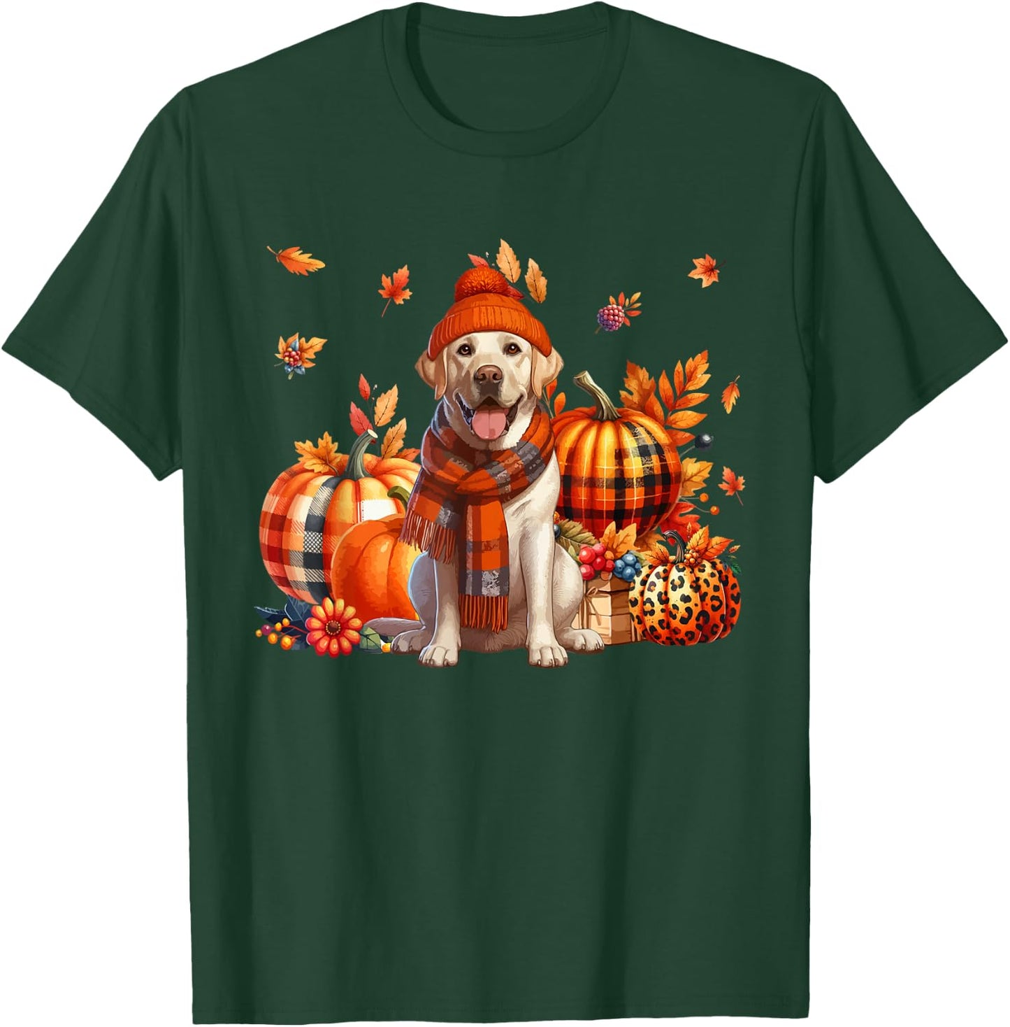 Labrador Retriever Thanksgiving Leopard Pumpkins Fall Leaves T-Shirt - T-Shirt | Forest