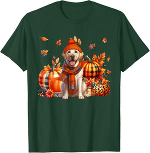 Labrador Retriever Thanksgiving Leopard Pumpkins Fall Leaves T-Shirt - T-Shirt | Forest