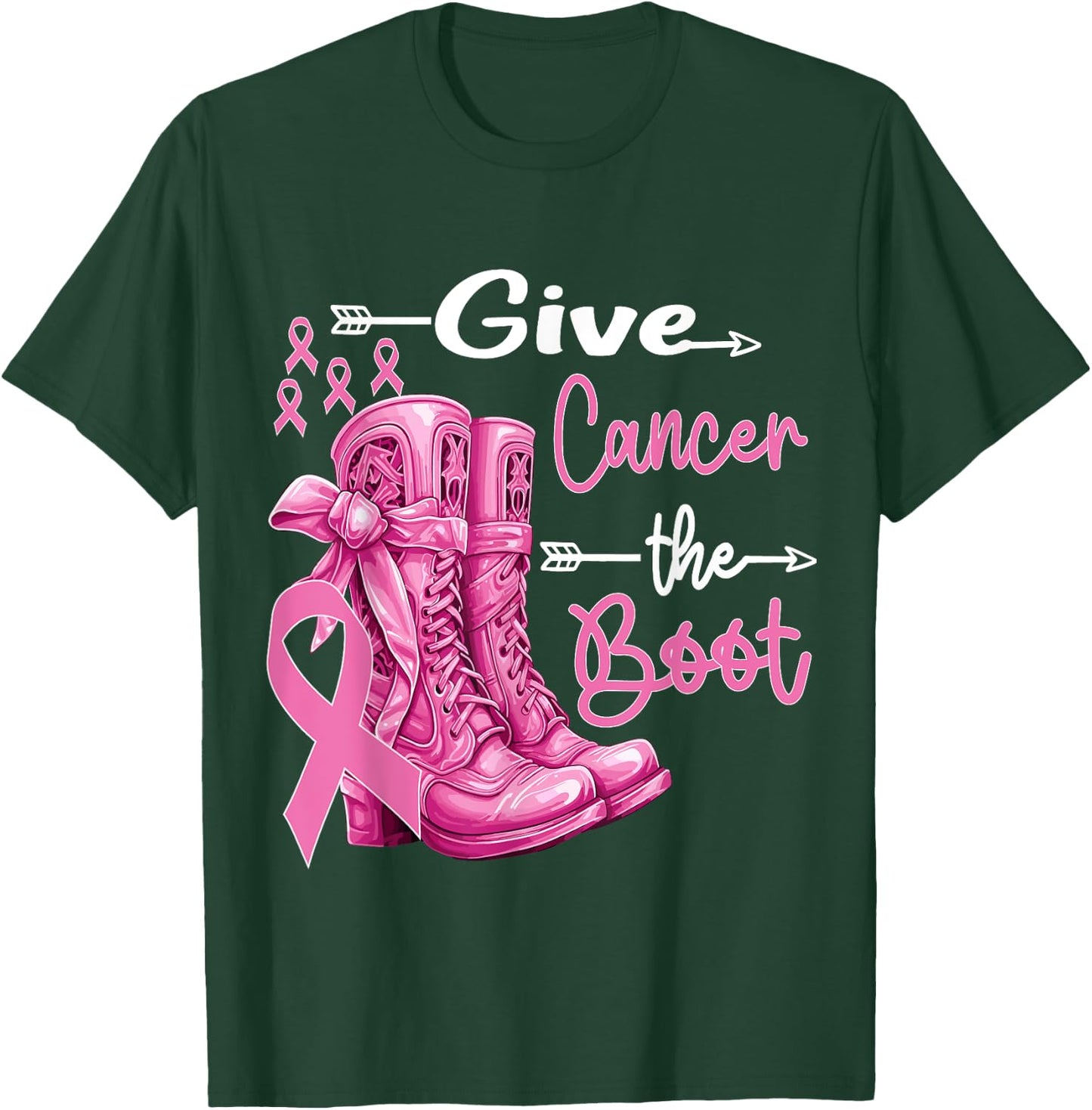 Give Cancer The Boot Cowgirl Breast Cancer Women Pink Ribbon T-Shirt - T-Shirt | Forest