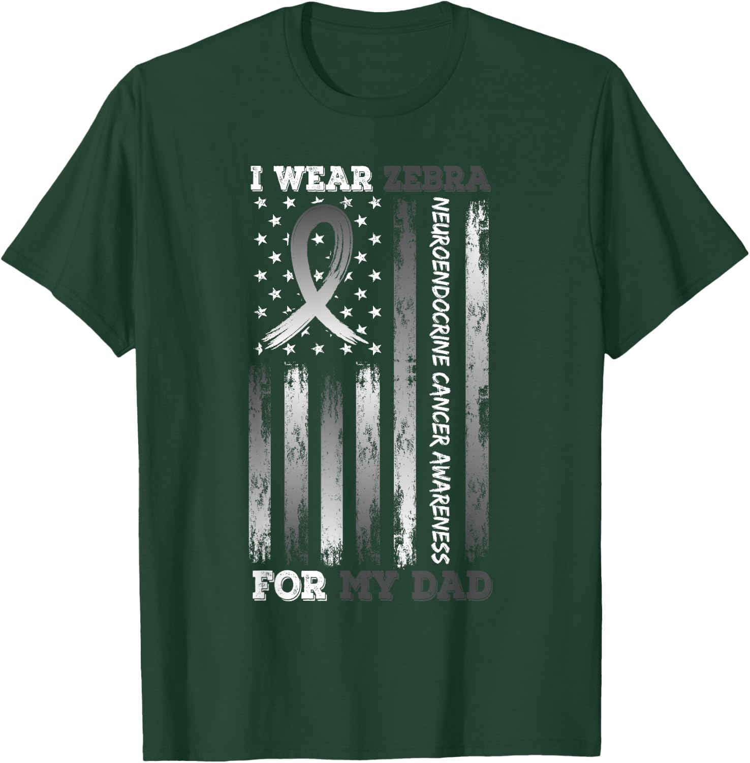 I Wear Zebra For My Dad USA Flag Ribbon Neuroendocrine Women Kids Men T-Shirt - T-Shirt | Forest