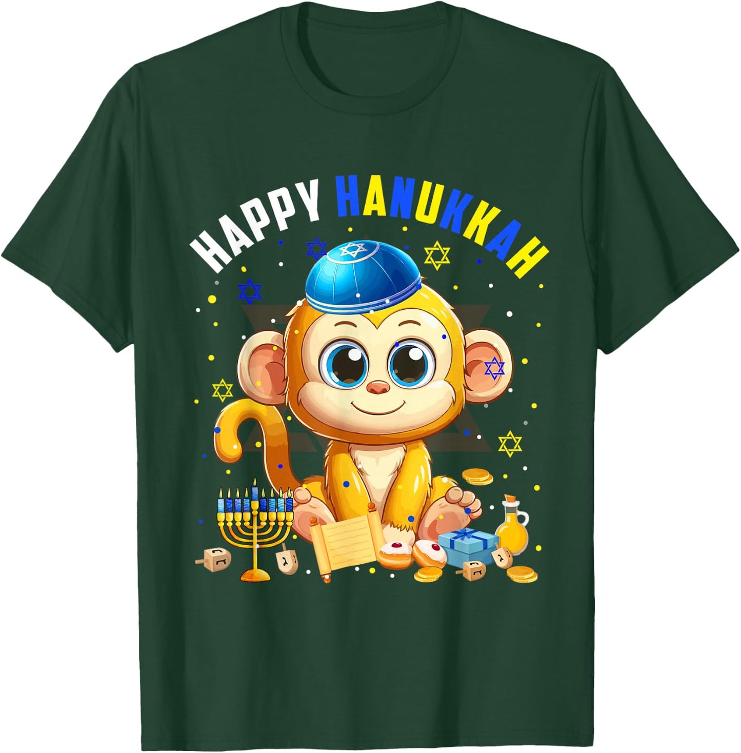 Happy Hanukkah Monkey Costume Jewish Symbols Menorah Lover T-Shirt - T-Shirt | Forest
