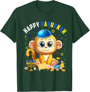 Happy Hanukkah Monkey Costume Jewish Symbols Menorah Lover T-Shirt - T-Shirt | Forest