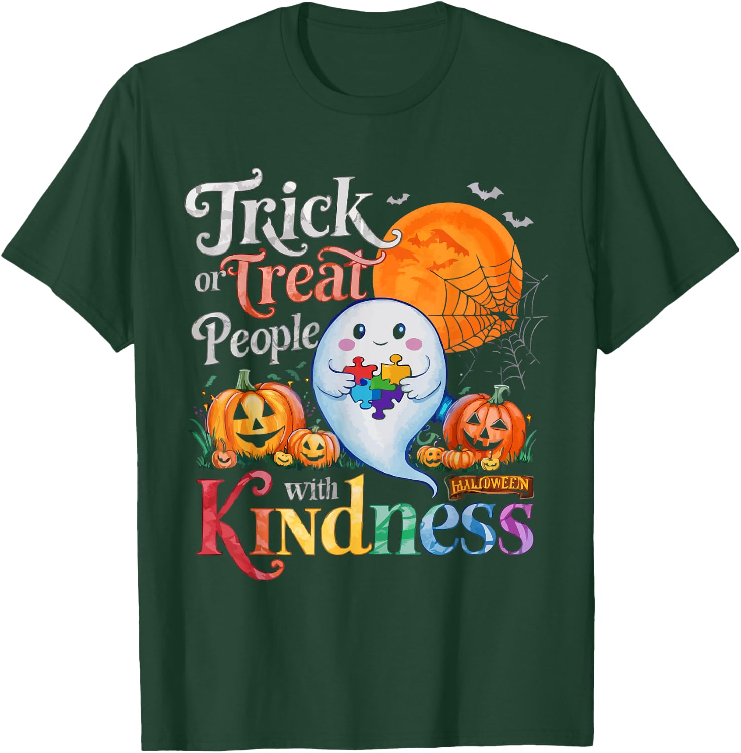 Support Autism Halloween Spooky Autistic Trick Or Treat T-Shirt - T-Shirt | Forest