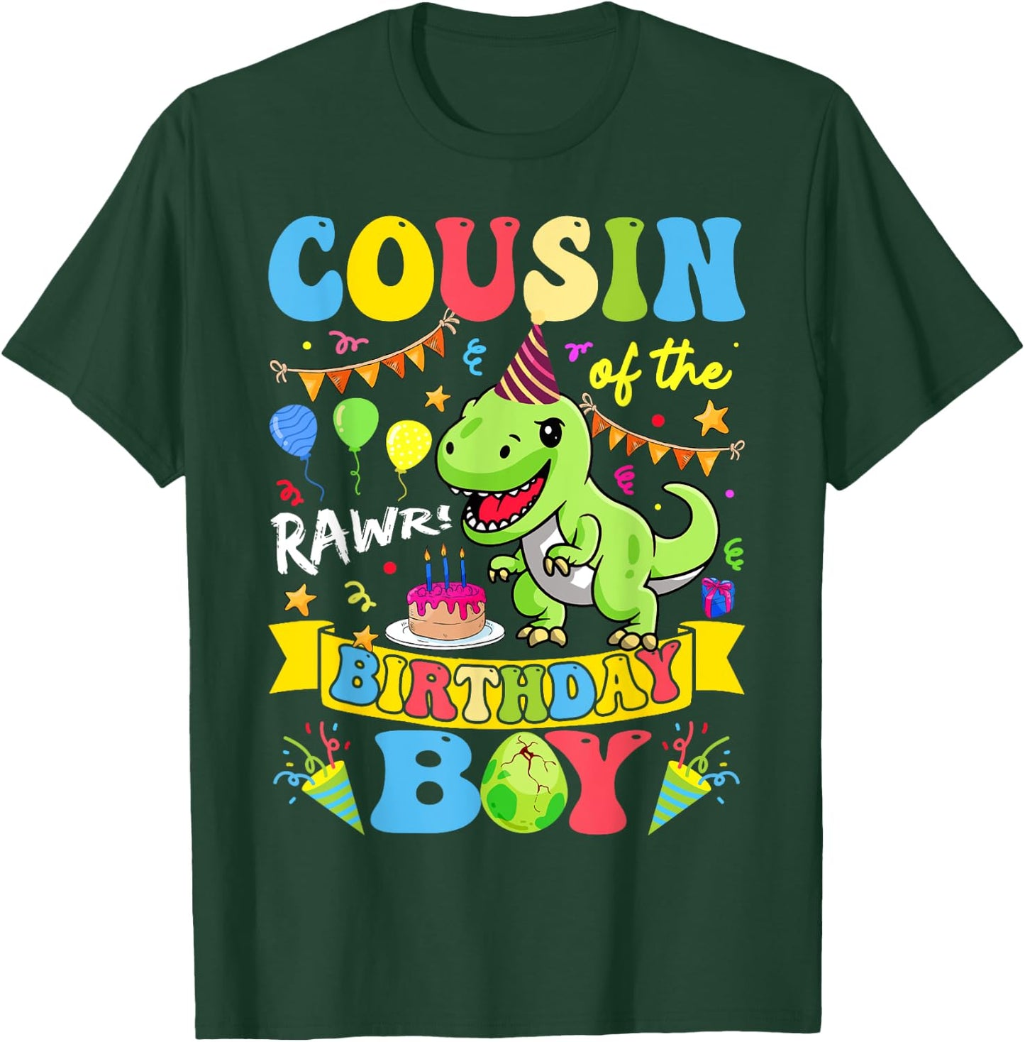 Cousin Of The Birthday Boy T-Rex Dinosaur Birthday Groovy T-Shirt - T-Shirt | Forest