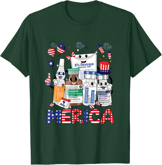 4th of July Red White Icu Nurse Care Er Ed Rn Micu Cvicu Women Men T-Shirt - T-Shirt | Forest