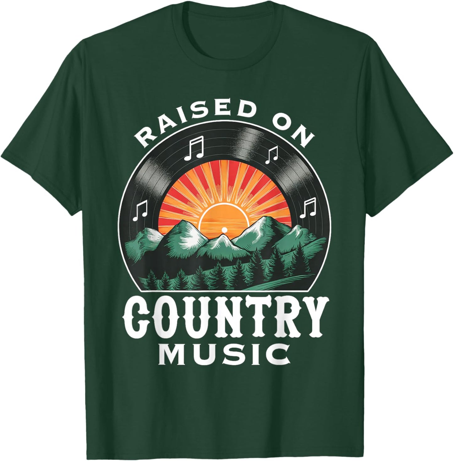 Raised on Country Music Vinyl Vintage Sunset and Mountains T-Shirt - T-Shirt | Forest