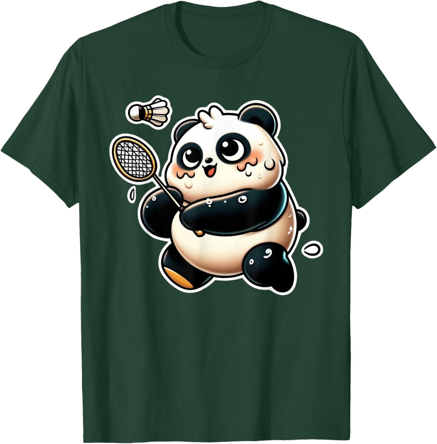 Funny Panda Playing Badminton Cute Sporty Exercise T-Shirt - T-Shirt | Forest