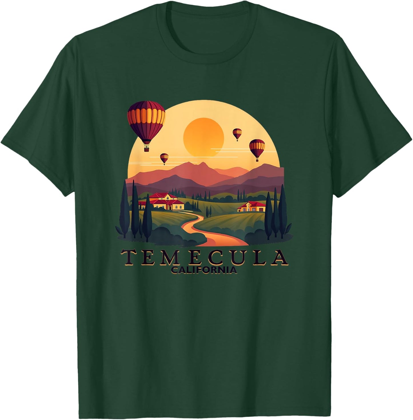 Temecula California Hot Air Balloon Winery Scenic Sunset T-Shirt - T-Shirt | Forest
