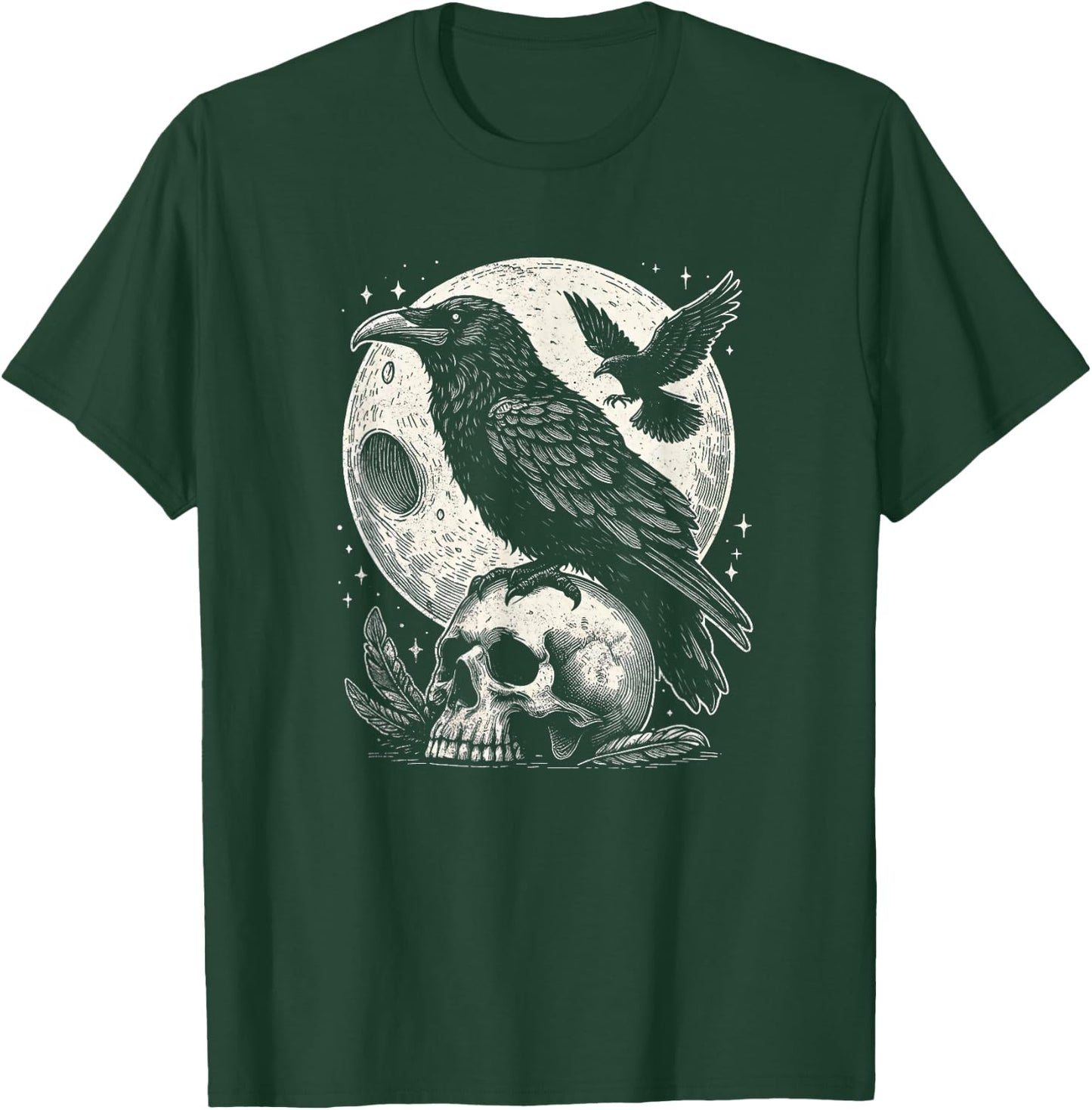 Gothic Raven Skull And Moon Art Crow Design T-Shirt - T-Shirt | Forest