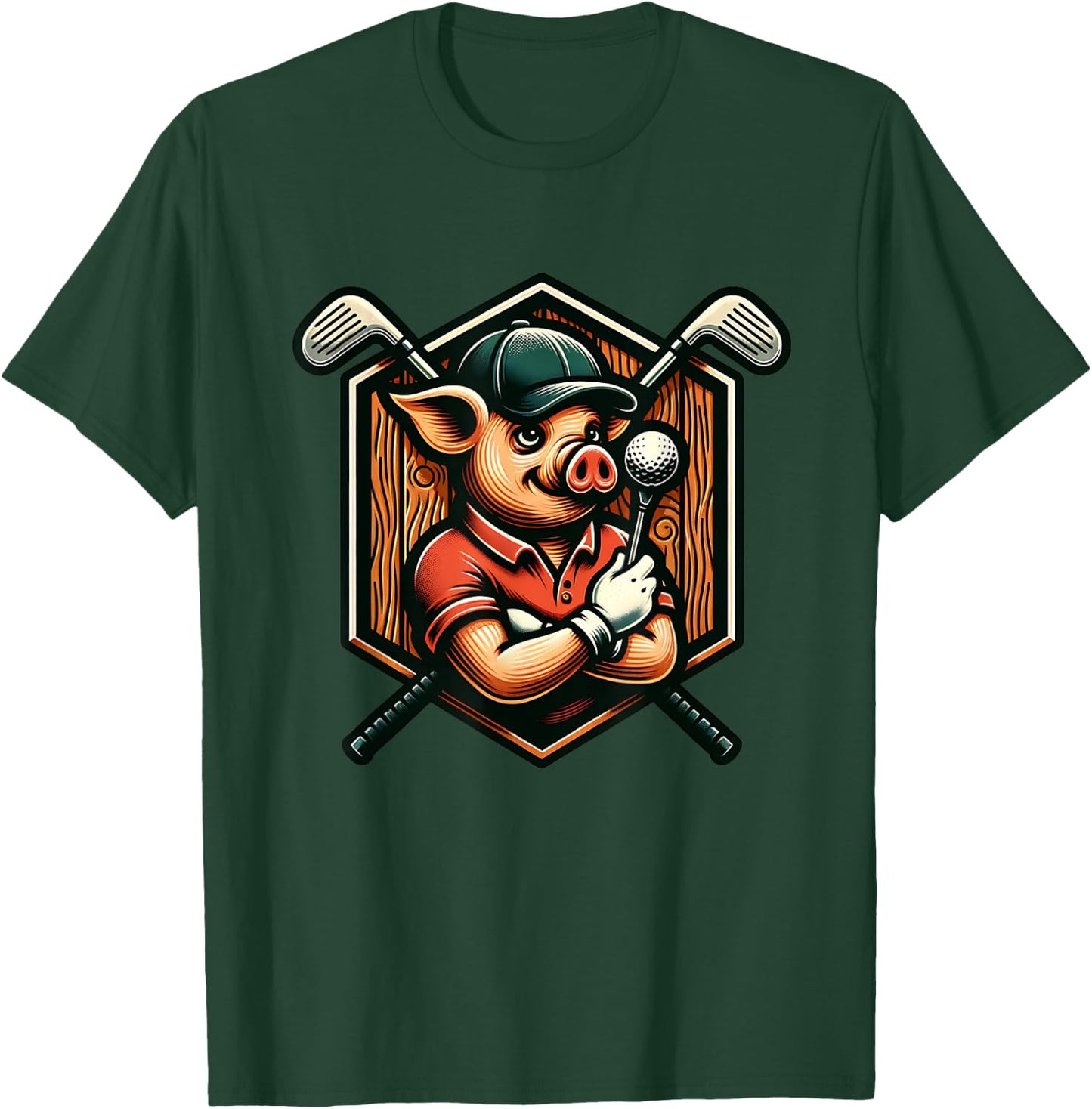 Funny Pig Golfer Swinging Clubs On Course T-Shirt - T-Shirt | Forest