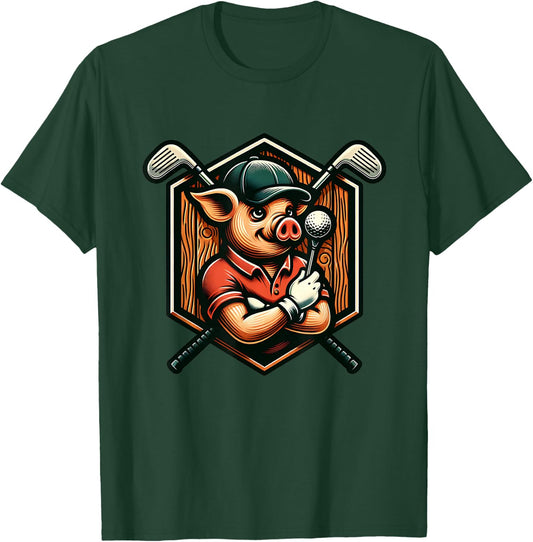 Funny Pig Golfer Swinging Clubs On Course T-Shirt - T-Shirt | Forest