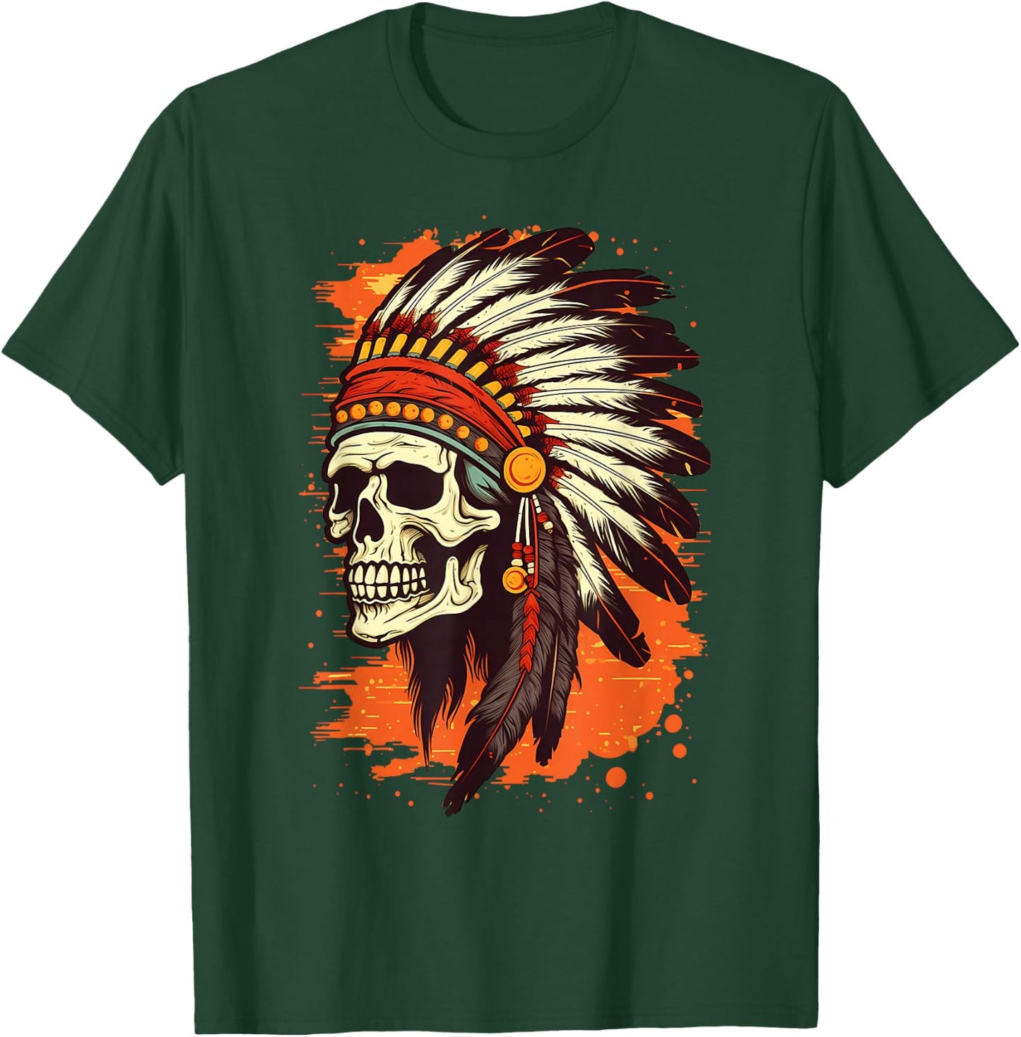 Indian Skull Indian Headdress Skull Chief Shirt T-Shirt - T-Shirt | Forest