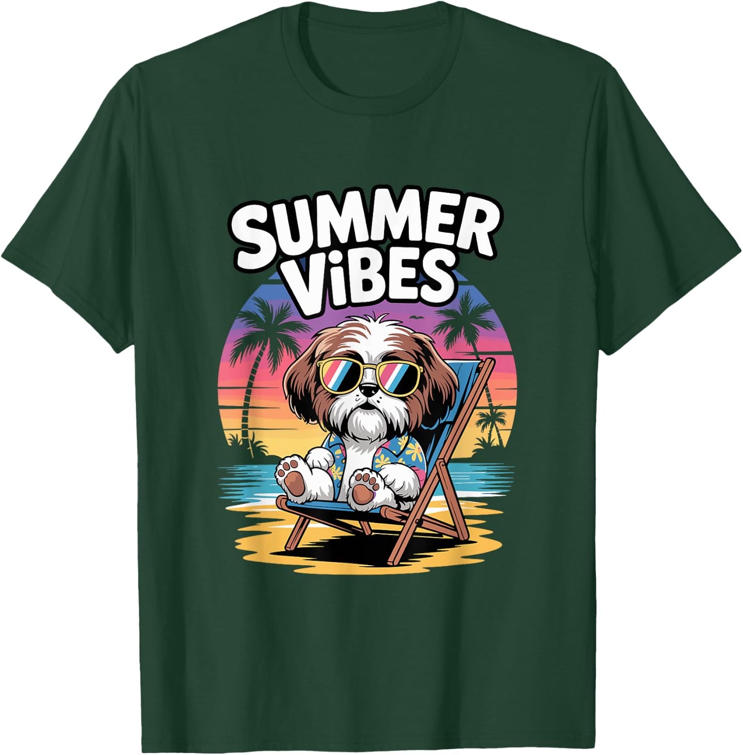 Funny Summer Shih Tzu Beach Dog Vacation T-Shirt - T-Shirt | Forest