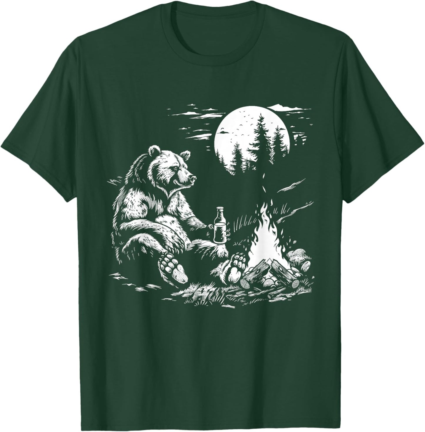 Camping Bear Drinking Beer Hiking Nature Funny Grizzly Bear T-Shirt - T-Shirt | Forest