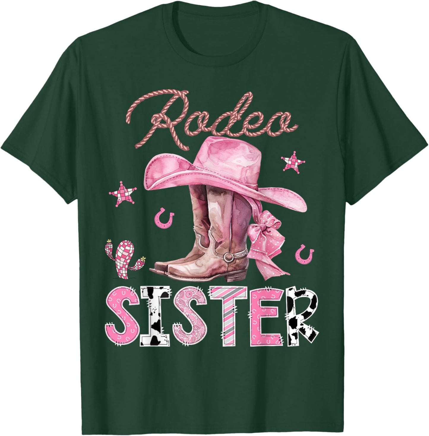 Rodeo Sister Pink Boots Coquette CowGirl Birthday Party T-Shirt - T-Shirt | Forest