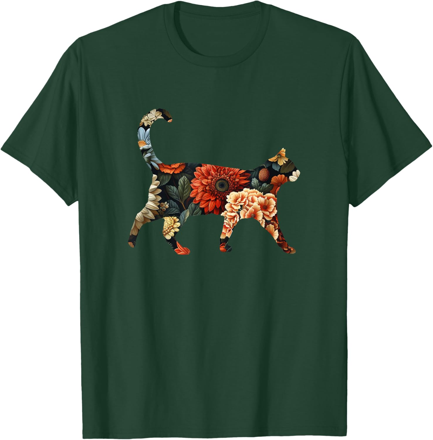 Elegant silhouette flowers flowers floral cat T-Shirt - T-Shirt | Forest