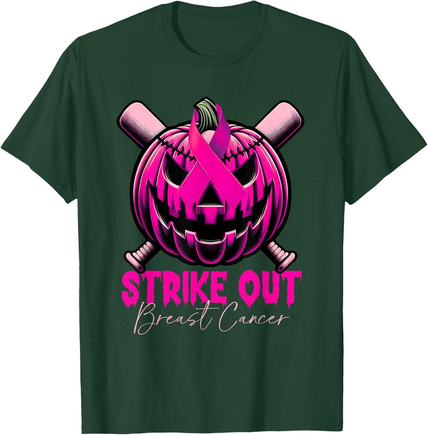 Strike Out Breast Cancer Awareness Baseball Pink Halloween T-Shirt - T-Shirt | Forest